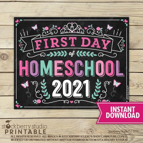 Princess First Day of Homeschool Sign Instant Download - Girl First Day of Homeschool Sign Printable - First Day of School Sign Il_570xn