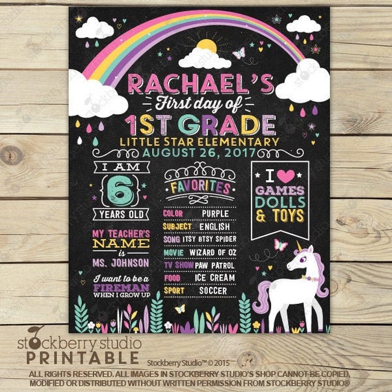 Unicorn First Day of School Sign Rainbow First Day of School Chalkboard Sign Girl Unicorn Back to School Sign Printable 1st Day of School Il_570xn