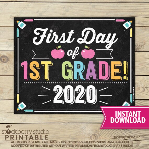 Girl First Day of 1st Grade Sign - 1st Day of School Printable - First Day of School Sign - Photo Props - Chalkboard Sign Instant Download Il_570xn