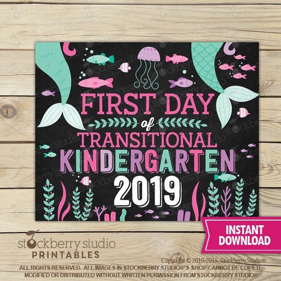 Mermaid First Day of Transitional Kindergarten Sign Instant Download - Girl First Day of Transitional Kindergarten Sign Printable Il_570xn