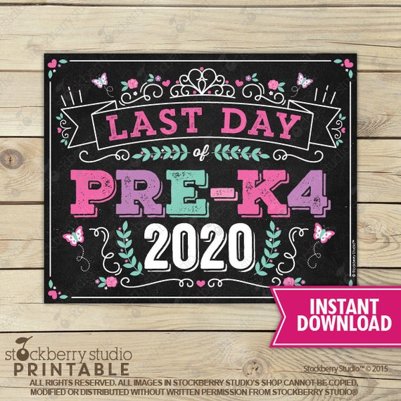 Princess Last Day of Pre-K 4 Sign Instant Download - Girl Last Day of Pre K4 Sign Printable - Last Day of School Sign - Back to School Il_570xn