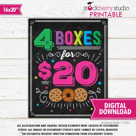 Cookie Price Sign 4 for 20 Cookie Booth Sales Poster Cookie Booth Sign Printable Instant Download Cookie Booth Decor Bake Sale Fundraiser Il_570xn