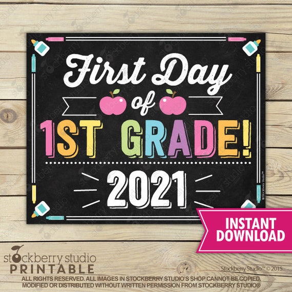 Girl First Day of 1st Grade Sign 1st Day of School Printable Pink First Day of School Sign Photo Props Chalkboard Sign Instant Download Il_570xn