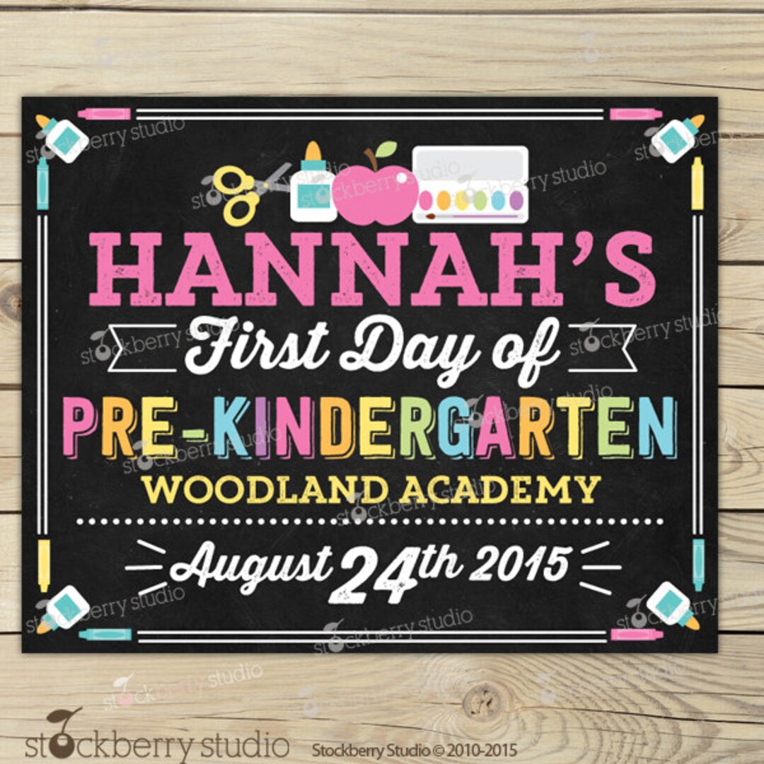 First Day of Pre K Sign Printable Girl 1st Day of Pre Kindergarten Sign