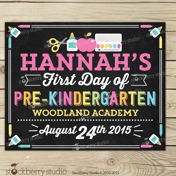 First Day of Pre K Sign Printable - Girl 1st Day of Pre Kindergarten Sign - 1st Day of School Chalkboard - Back to School Personalized Sign Il_570xn
