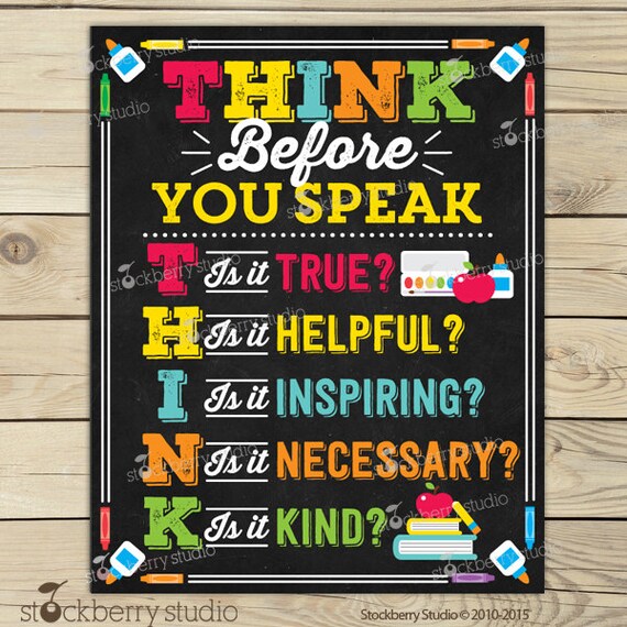 Think Before You Speak Sign - Classroom Rules - Classroom Decor - Teacher Appreciation - Classroom Printable - Classroom Sign - Teacher Gift Il_570xn