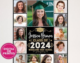 Graduation Gift Personalized Grad Photo Collage Class of 2024 College High School Senior Party Decoration Picture Welcome Sign Custom