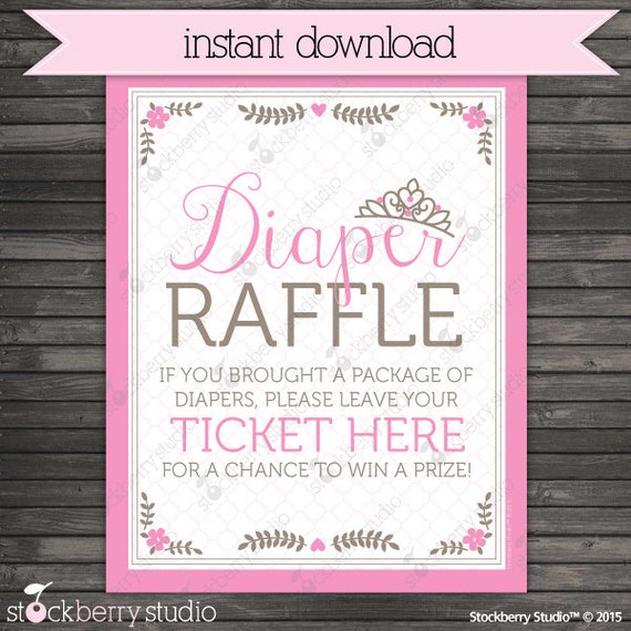 Princess Baby Shower Diaper Raffle Ticket Sign - Instant Download - Diaper Raffle Sign - Printable Sign - Princess Print Il_570xn