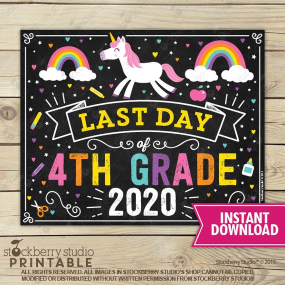 Unicorn Last Day of 4th Grade Sign - Girl Last Day of 4th Grade Sign - Last Day of School Sign Printable - Instant Download - Fourth Grade Il_570xn