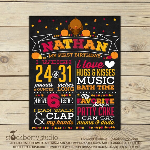Thanksgiving First Birthday - Thanksgiving Birthday Chalkboard Sign Printable - Turkey 1st Birthday Chalkboard Poster - First Thanksgiving Il_570xn