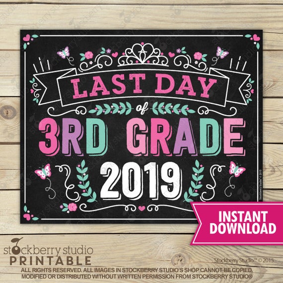 Princess Last Day of 3rd Grade Sign Instant Download - Girl Last Day of 3rd Grade Sign Printable - Last Day of School Sign Back to School Il_570xn