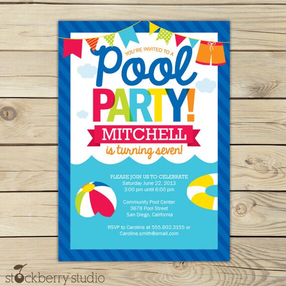 Pool Party Birthday Invitation Printable - Pool Party - Beach Party - Summer Party Invitation - Beach Baby Shower Invite - Boy Pool Party Il_570xn