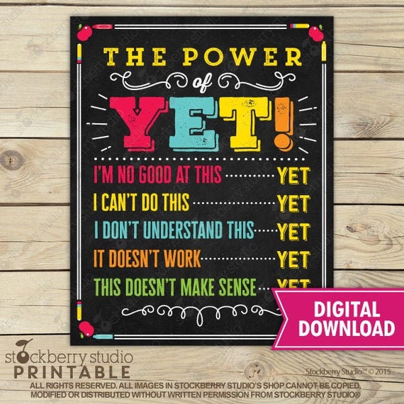 The Power of Yet Poster Printable Motivational Wall Art Growth Mindset Poster Digital Download Teacher Classroom Decor Il_570xn