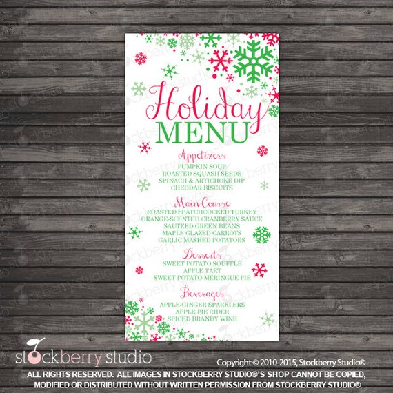 Christmas Menu - Holiday Party Printable - Holiday Menu - Menu Printable - Winter Wedding Menu - Christmas Dinner - Custom Menu Il_570xn