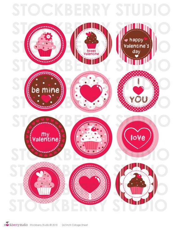 Valentine Favor Tags Printable - Valentines Day Cupcake Toppers - Instant Download - Heart Valentine Stickers - Valentines Printable Il_570xn
