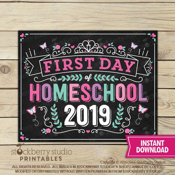 Princess First Day of Homeschool Sign Instant Download - Girl First Day of Homeschool Sign Printable - First Day of School Sign Il_570xn