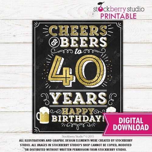 Cheers and Beers to 40 Years Sign 40th Birthday Sign Cheers - Etsy