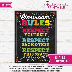 Teacher Classroom Rules Sign Class Rules Respect Classroom Poster Teacher Classroom Wall Decor Classroom Sign Classroom Decor Printable