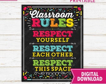 Teacher Classroom Rules Sign Class Rules Respect Classroom Poster Teacher Classroom Wall Decor Classroom Sign Classroom Decor Printable