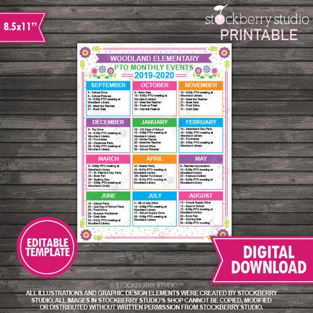 Troop Monthly Calendar Printable School Year Fundraiser Event Handout ...