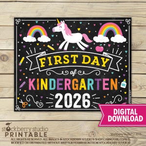 Unicorn First Day of Kindergarten Sign Girl 1st Day of Kindergarten Sign Rainbow First Day of School Sign Printable Instant Download