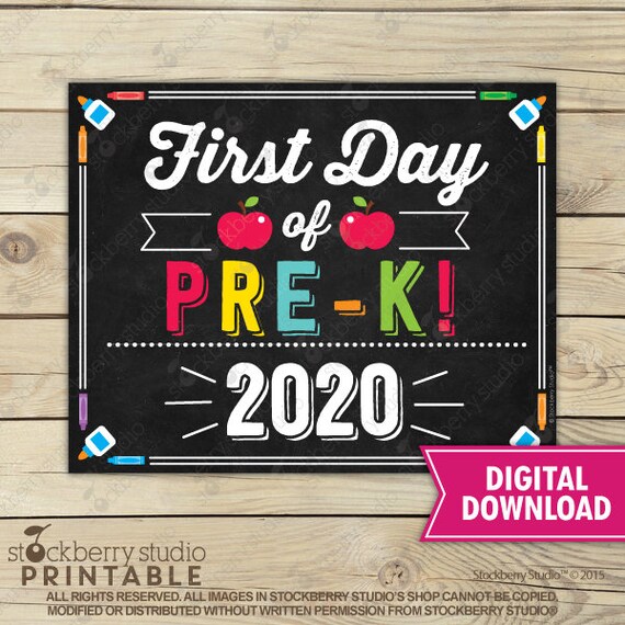 First Day of Pre K Sign - 1st Day of School Printable - First Day of School Sign - Photo Props - Chalkboard Sign - Instant Download - Pre-K Il_570xn