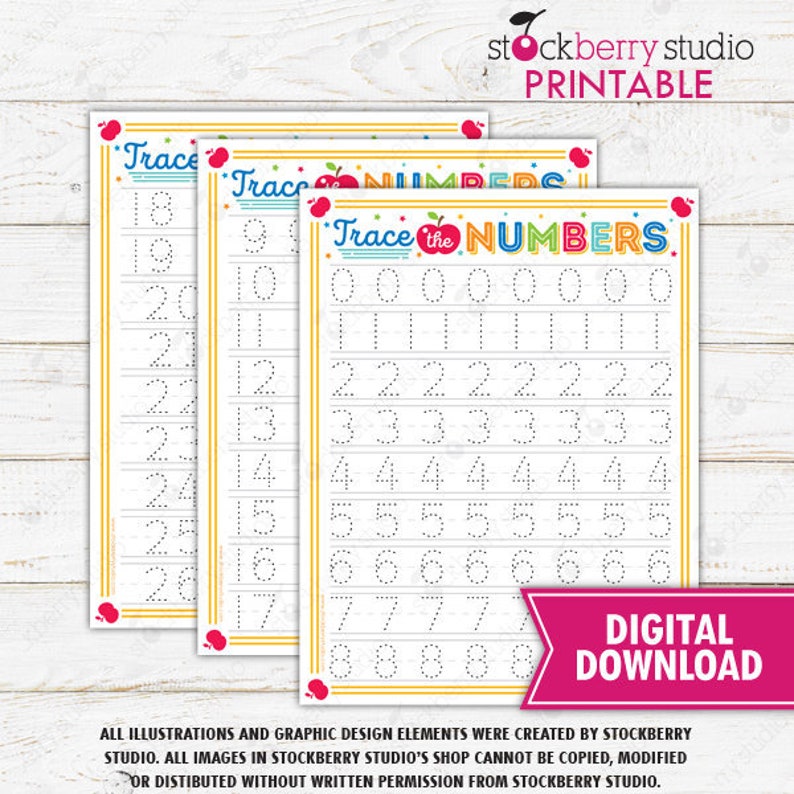 number tracing worksheet printable learning to write etsy