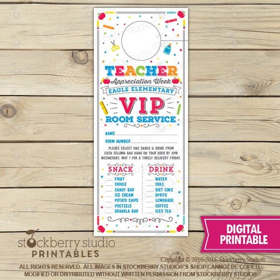 Printable Room Service Door Hangers Teacher Appreciation Gift End Of The Year Teacher Gift Staff And Teacher Apprecition Ideas