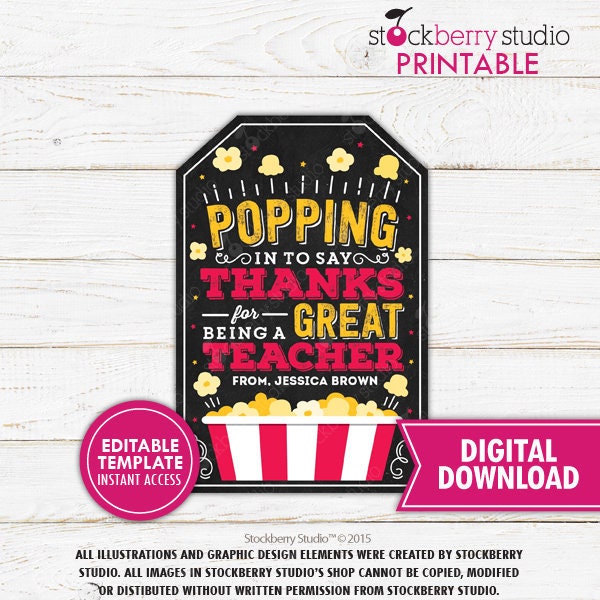 Popcorn Thank You Tags - Teacher Appreciation Week Gift - Teacher ...