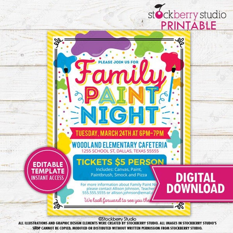 Family Paint Art Night Flyer Printable Craft Festival Fundraiser Template Creative PTA PTO School Community Event Church Editable Download image 1