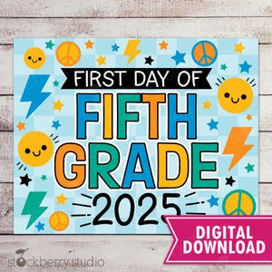 Boy First Day of 5th Grade Sign First Day of Fifth Grade Printable 1st Day of School Back to School Photo Prop Digital Instant Download