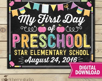 Preschool Sign Personalized Back to School First Day of School Printable First Day of School Poster 1st Day of Preschool Sign