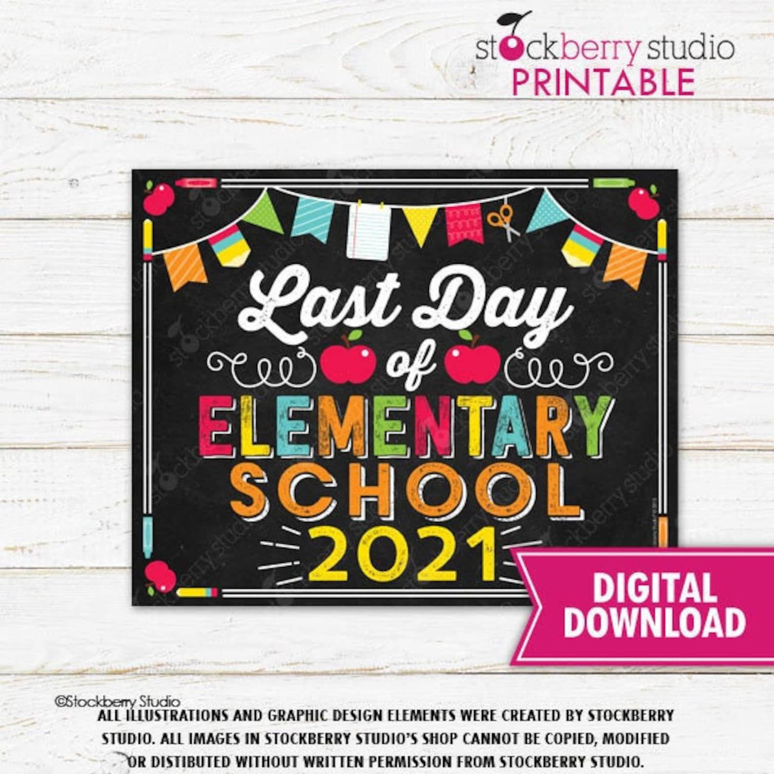 Last Day of Elementary School Sign Last Day of School Sign Etsy