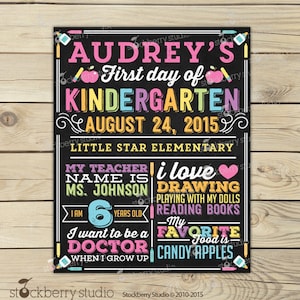 First Day of School Chalkboard Girl Back to School Printable Kindergarten 1st Day of School Chalkboard Sign Personalized Digital Download