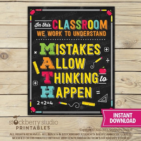 Math Teacher Classroom Poster Printable Mistakes Math Class Etsy