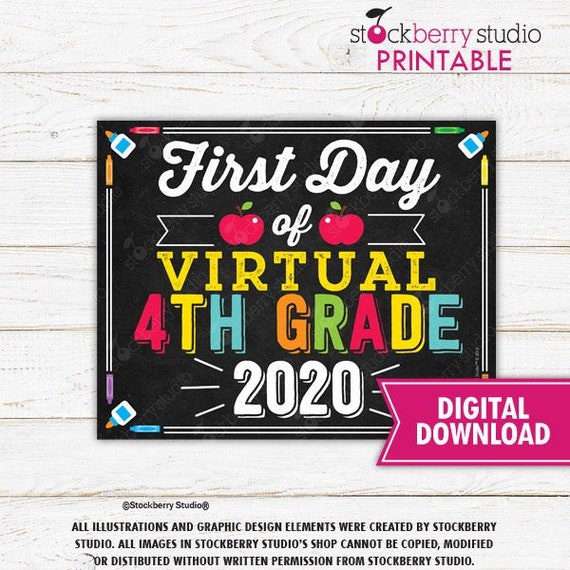 First Day of Virtual 4th Grade Sign First Day of Virtual School Sign Printable First Day of Virtual Fourth Grade Sign Instant Download Il_570xn
