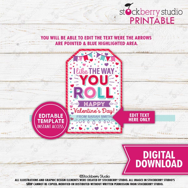 Valentine Fruit Gift Tag Printable I Like the Way You Roll Valentine's ...