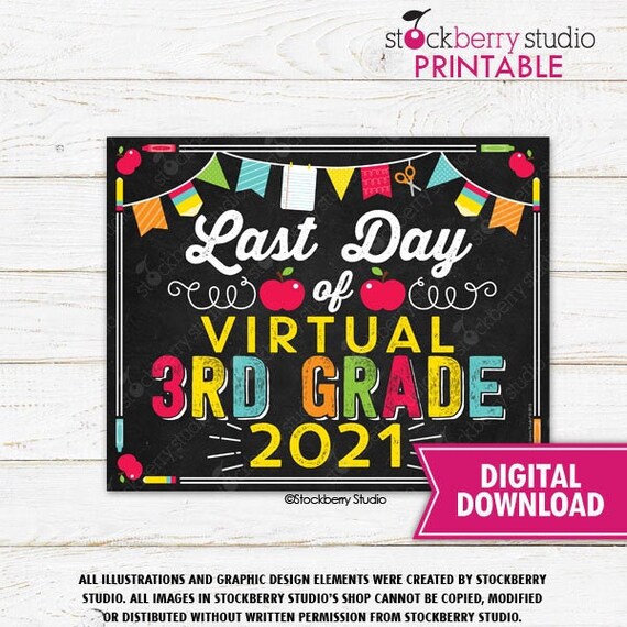 Last Day of Virtual 3rd Grade Sign Last Day of Virtual School Sign Printable Last Day of Virtual Third Grade Sign Instant Download Il_570xn