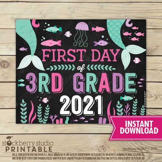 Mermaid First Day of 3rd Grade Sign Instant Download - Girl First Day of 3rd Grade Sign Printable - Girl First Day of School Sign Il_570xn