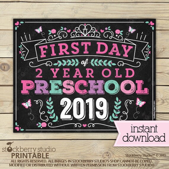 Princess First Day of 2 Year Old Preschool Sign Instant Download - Girl First Day of Preschool Sign Printable - First Day of School Sign Il_570xn