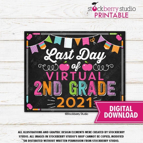 Girl Last Day of Virtual 2nd Grade Sign Last Day of Virtual School Sign Printable Last Day of Virtual Second Grade Sign Instant Download Il_570xn