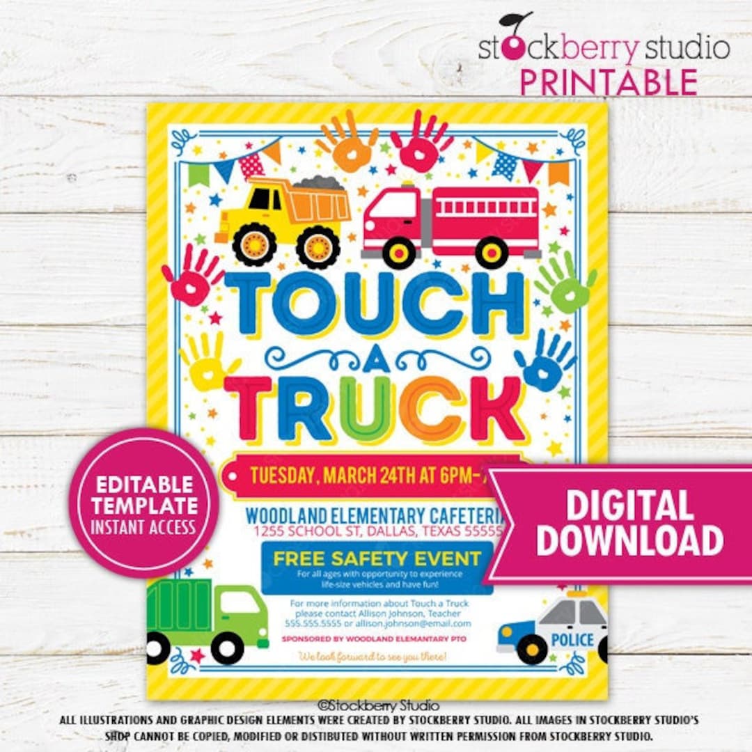 Touch a Truck Fundraiser Flyer Printable PTA PTO School Church
