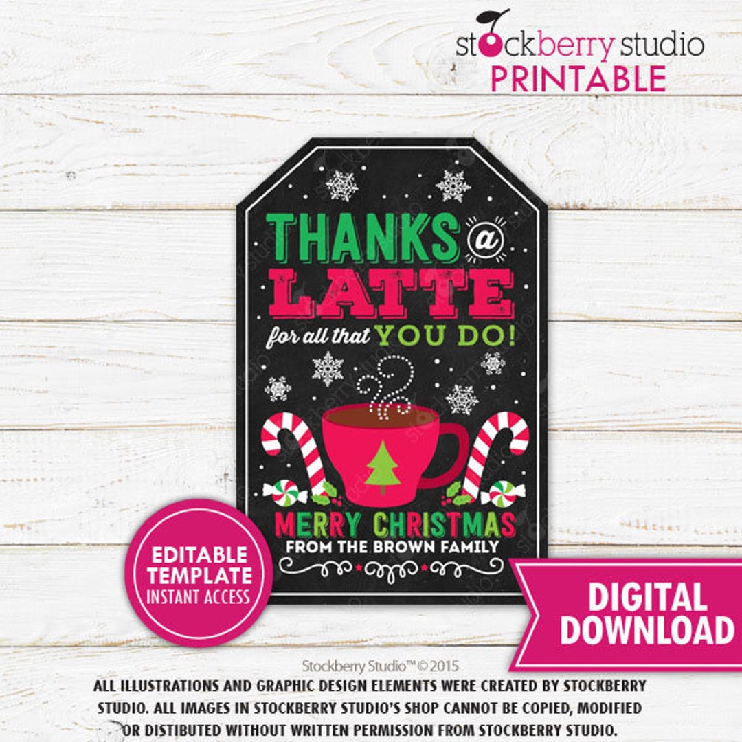 Christmas Gift Tags Printable Thanks a Latte Christmas Gift Card Holder ...