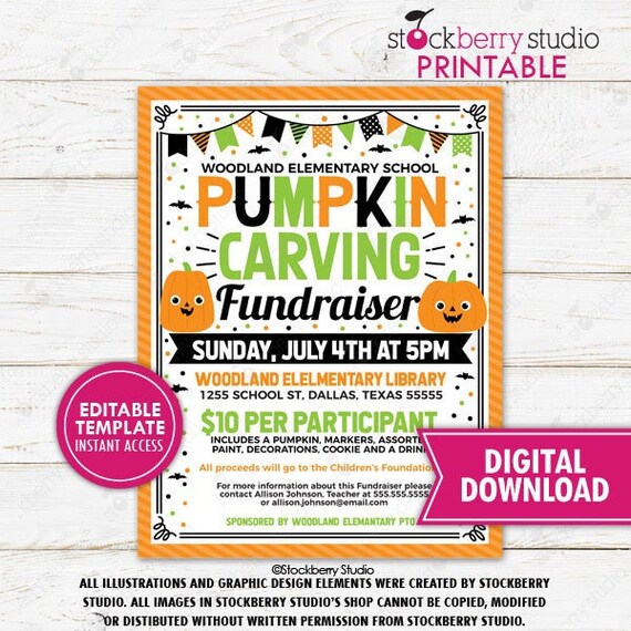 Pumpkin Carving Party Fundraiser Flyer Printable Editable Halloween Invitation Fall Harvest Festival School PTO PTA Church Community Event Il_570xn