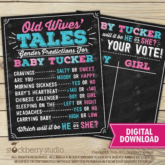 Old Wives Tales Gender Chalkboard Sign Printable - Gender Reveal Party Games - Gender Reveal Chalkboard Poster - Pink Gender Reveal Games Il_570xn