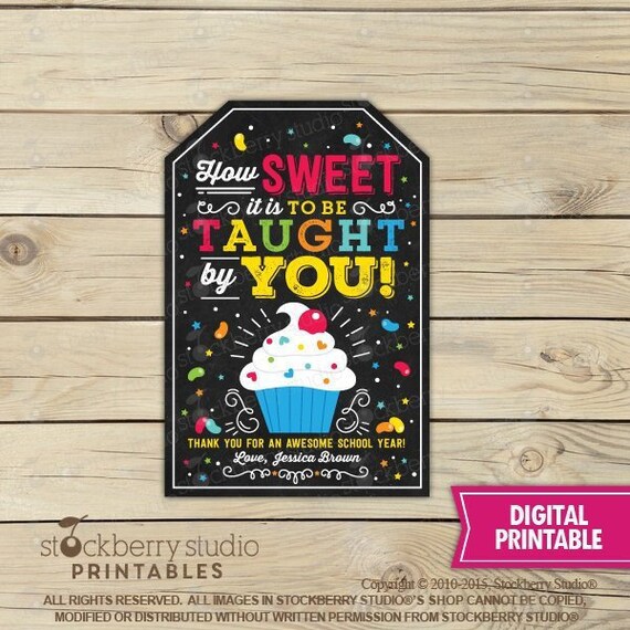 Cupcake Teacher Thank You Tag - Teacher appreciation Gift printable - Cookie Candy Treat Tag Teacher Favor Tag - Printable Teacher Gift Tag Il_570xn