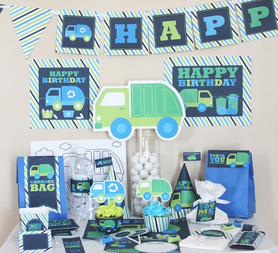 Garbage Truck Birthday Decorations Printable - Garbage Truck Party - Garbage Truck Birthday Party Supplies - Garbage Truck Birthday Banner Il_570xn