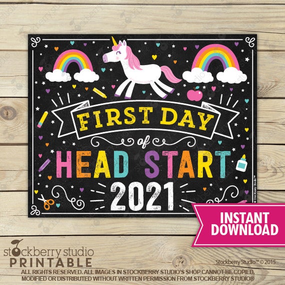 Unicorn First Day of Head Start Sign - Girl First Day of Pre-school - First Day of School Sign Printable - Instant Download - Rainbow Il_570xn