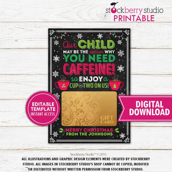 Christmas Coffee Gift Card Holder Printable Personalized Christmas Teacher Gift Holder Funny teacher christmas gifts Teacher Coffee Gift Il_570xn