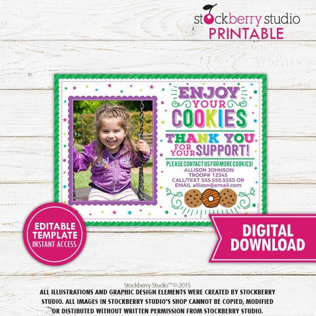 Scout Thank You Cards Printable Scout Cookies Thank You Notes Cookie ...